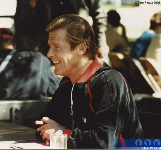 Roger Moore takes a break between filming.