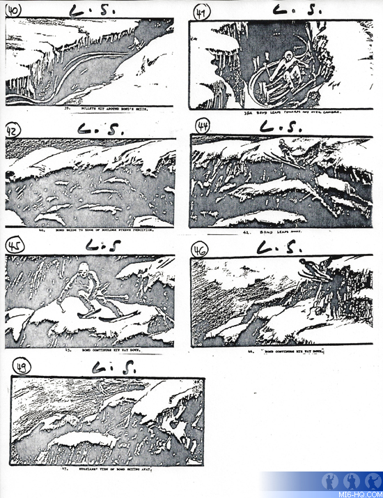 Story board of proposed snowboard stunt across crevasse