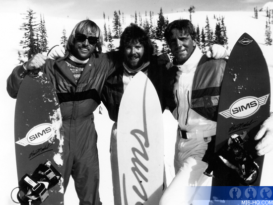 Tom Sims, Steve Link, John Eaves during filming of Willy Bogner film Fire and Ice 1984